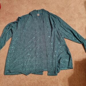 New in bag sparkly green jade open front blouse, 3x
